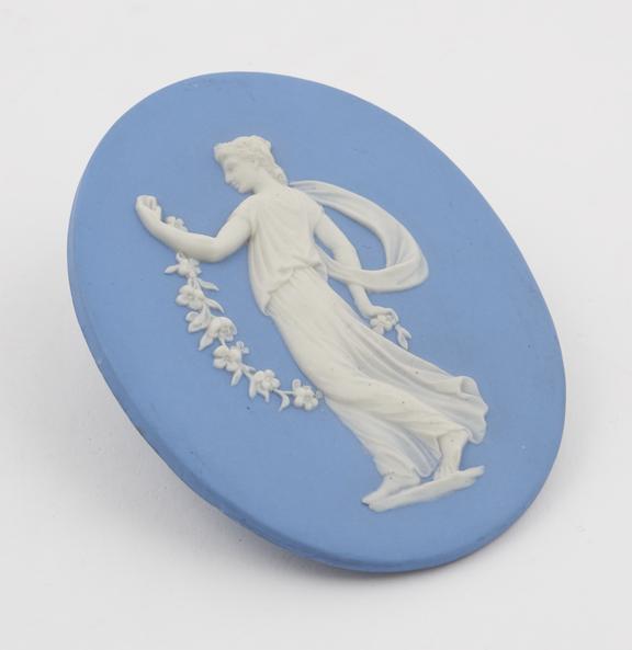 One of two Wedgwood blue jasper medallions with raised