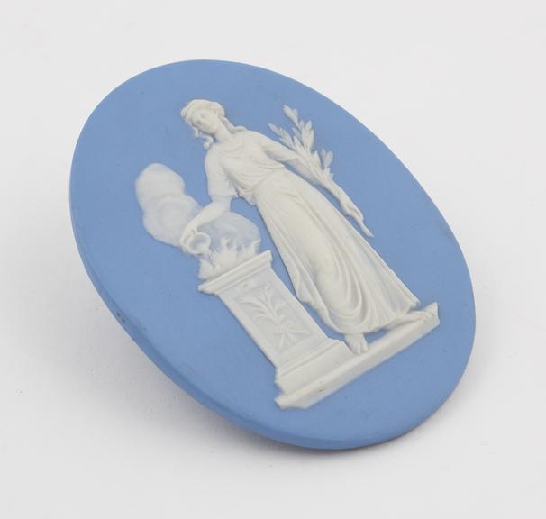 One of two Wedgwood blue jasper medallions with raised