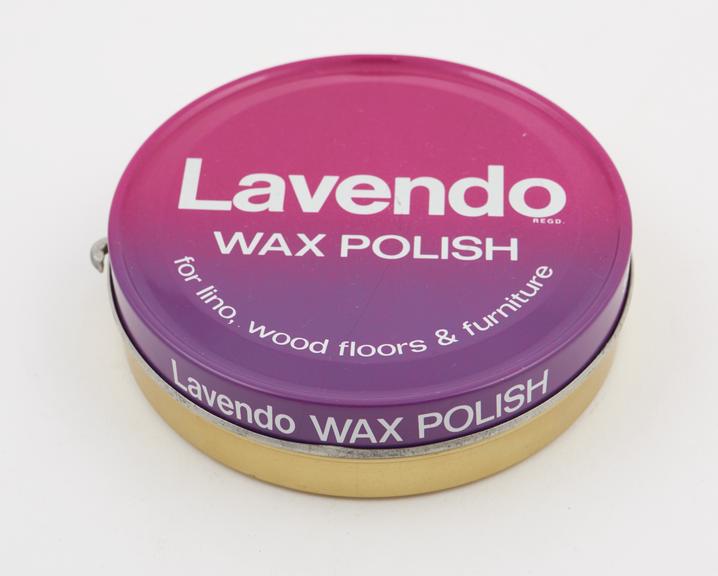 Lavender wax polish container (container)