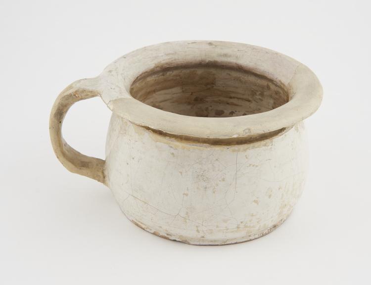 Chamber pot, tin glazed earthenware, English