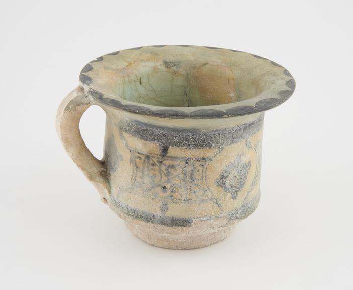 Chamber pot, tin glazed earthenware, Syrian