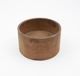 Small wooden mortar (?), thick, flat base, straigh