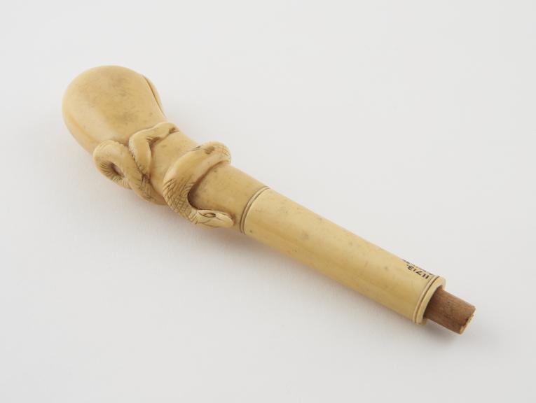 Ivory cane handle, with snake coiled around the top