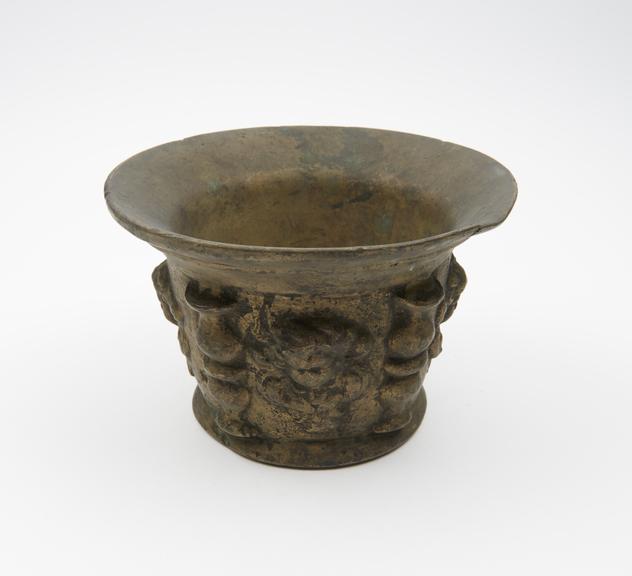 Large bronze mortar, wide flaring rim