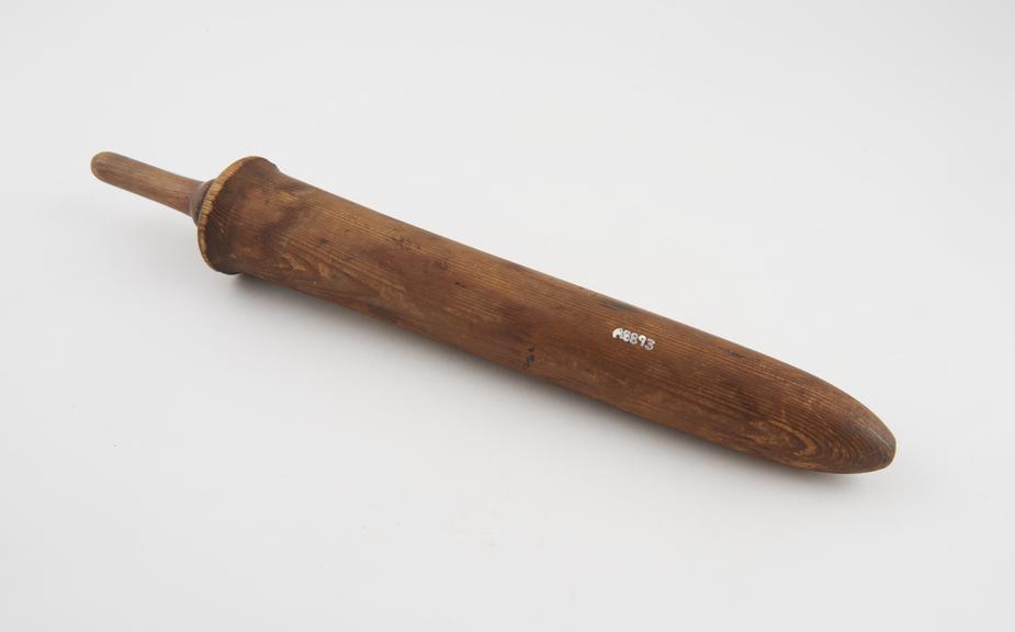 Torpedo' shaped wooden implement, unidentified in records