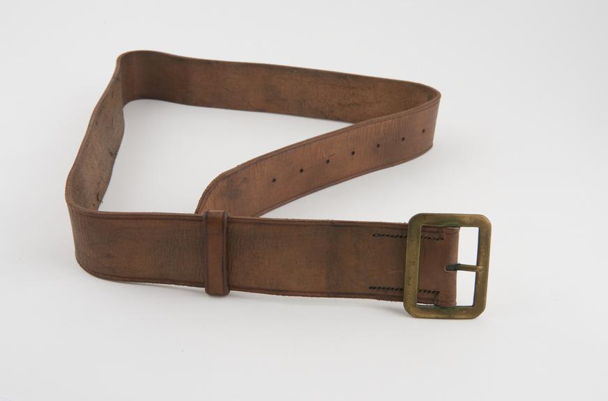 Leather belt with brass buckle, probably English, 1900-1940