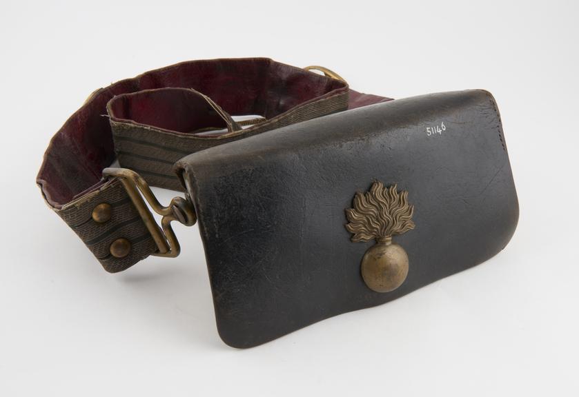 Black leather military surgeon's pouch, with grenadier badge