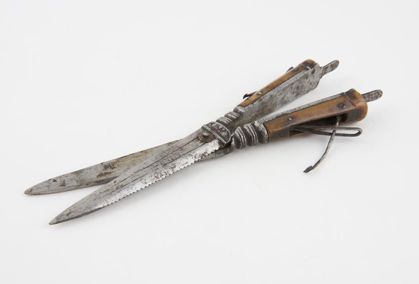 Steel scissors with horn handles, perhaps Indian, 19th century