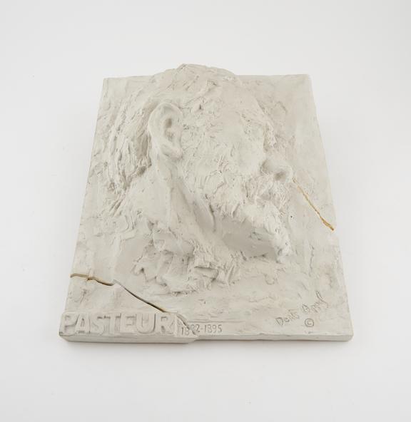 Relief plaque of Pasteur by Doris Appel, plaster of paris, 1958