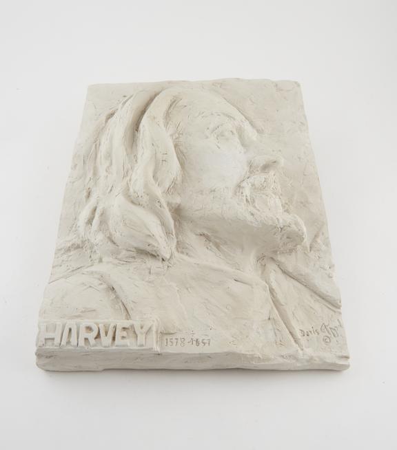 Relief plaque of Harvey by Doris Appel, plaster of paris, 1958