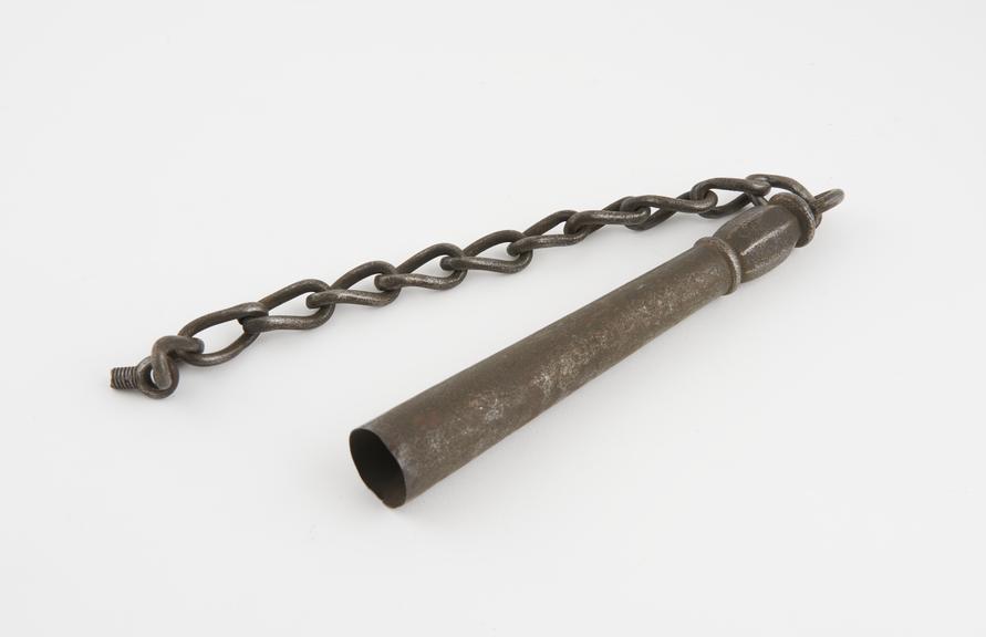 Iron flail, handle and chain only, European, 1501-1800