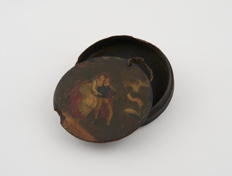 Lacquered papier mache snuff box