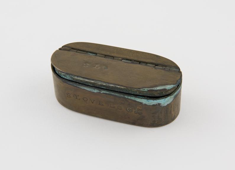 Plain brass snuff box, owned by S. Lovelock, English, 1820-1840