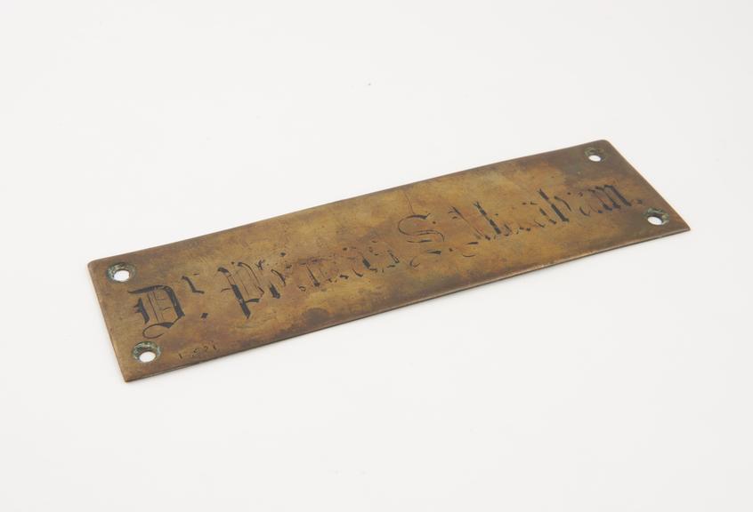 Door plate, brass, belonged to Dr