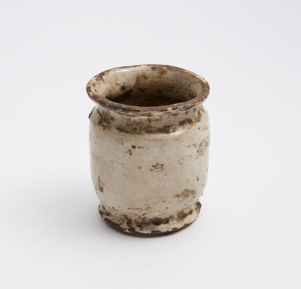 Earthenware dispensing pot, tin-glazed, 1640-1720