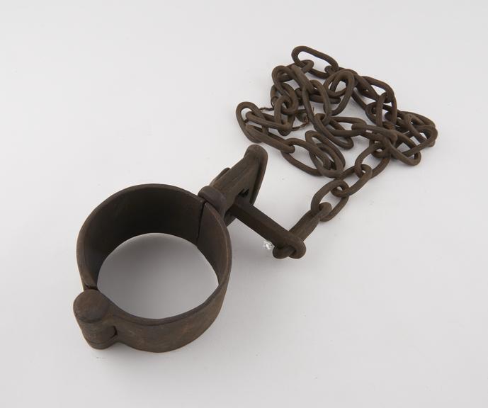 Leg irons, single cuff, probably Spanish, 16th to 18th centuries