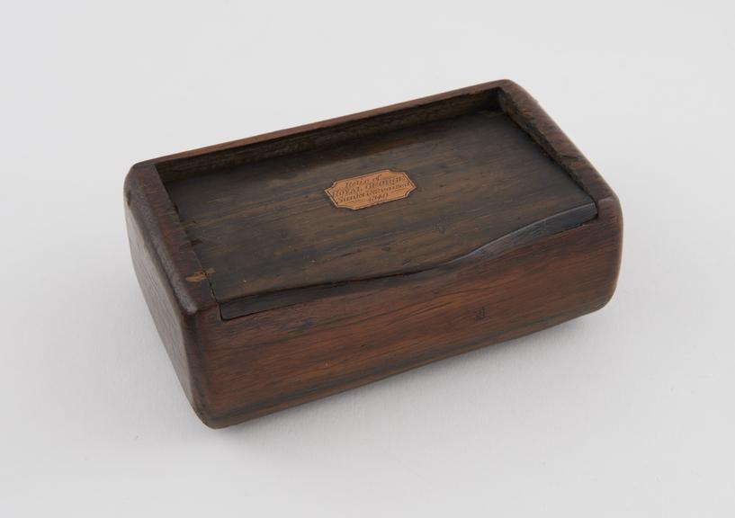 Wooden snuff box made from a part of the Royal George which was