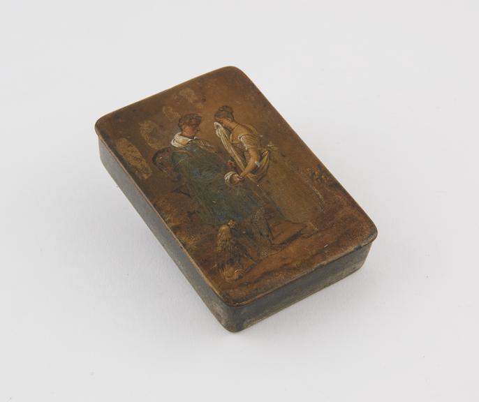 Rectangular papier mache snuff box by Stobwasser of