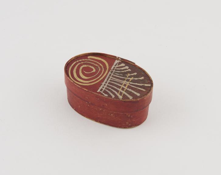 Matchbox, wood, oval, constructed from strip pine