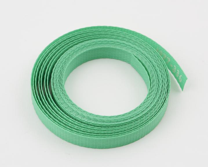 Sample of orientated polypropylene (PP) green strapping tape