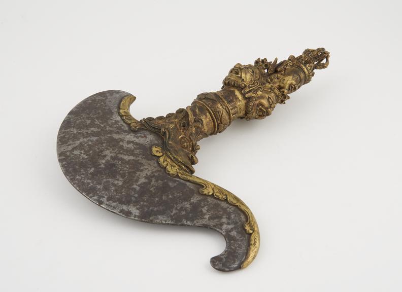 Buddhist iron and gilt brass chopper symbolising the Tantra