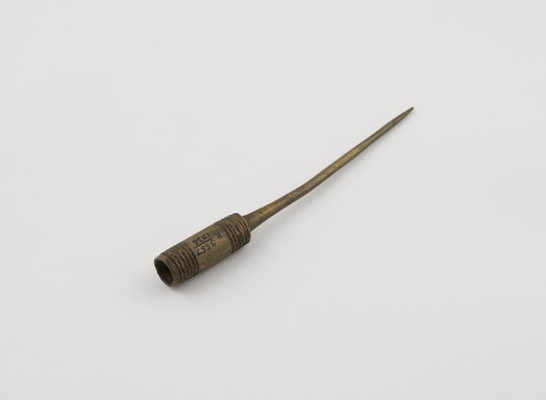 Brass pick, awl with hollow cylindrical handle