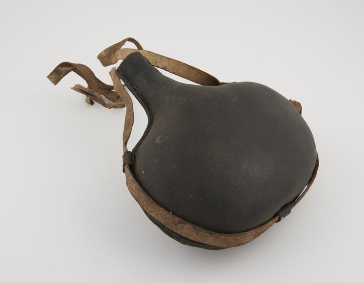 Water bottle, leather, possibly Chinese, 1801-1900, with strap