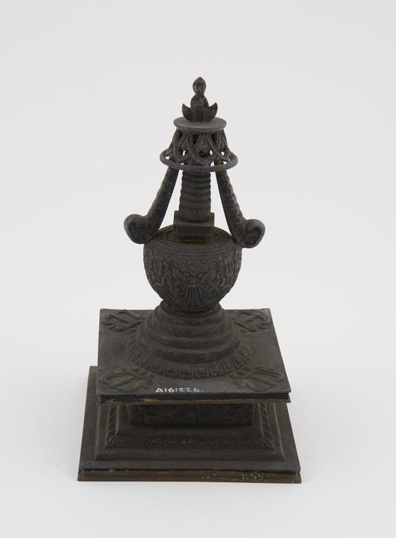 Bronze buddhist reliquary in form of a burial mound