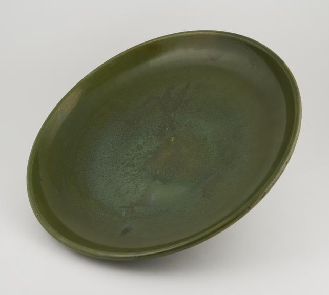 Stoneware dish with green glaze, probably celadon ware, Chinese