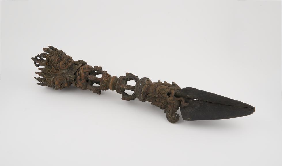 Large Buddhist brass ceremonial dagger, called a par-ba