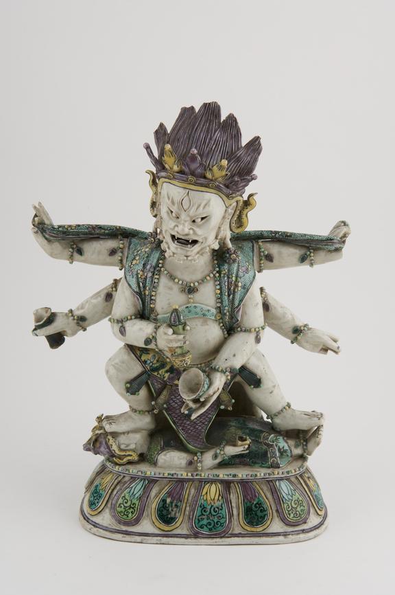 Buddhist famille verte porcelain figure of Mahakala, Chinese