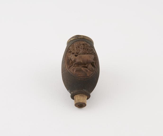 Wooden tobacco pipe, bowl only, barrel-shaped, brass mount