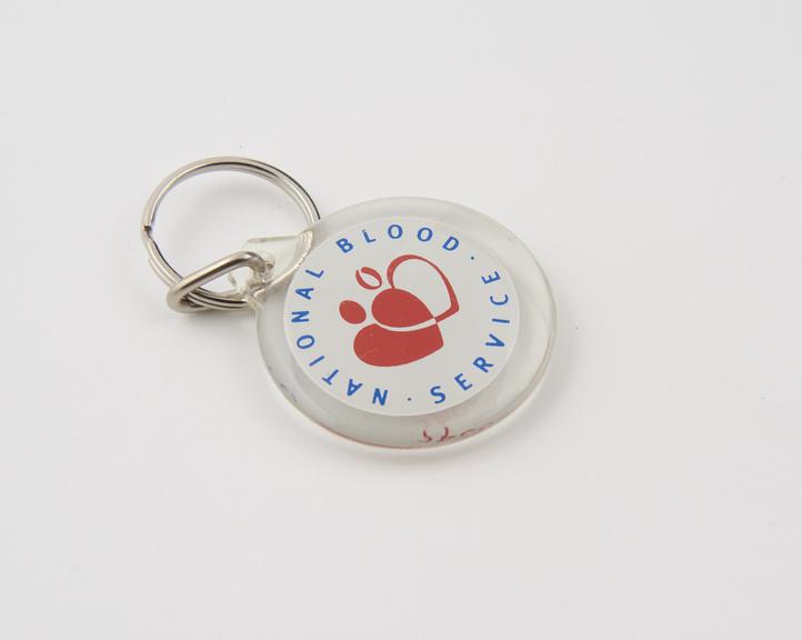 Clear plastic keyring advertising the National Blood Service