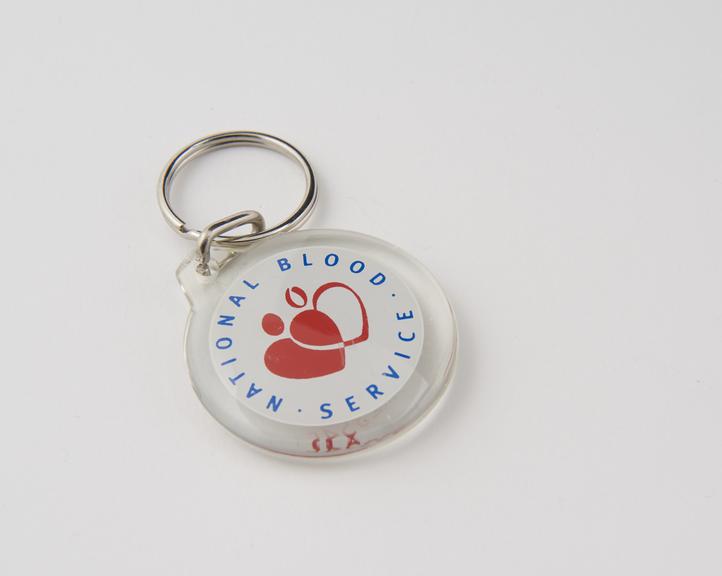 Clear plastic keyring advertising the National Blood Service