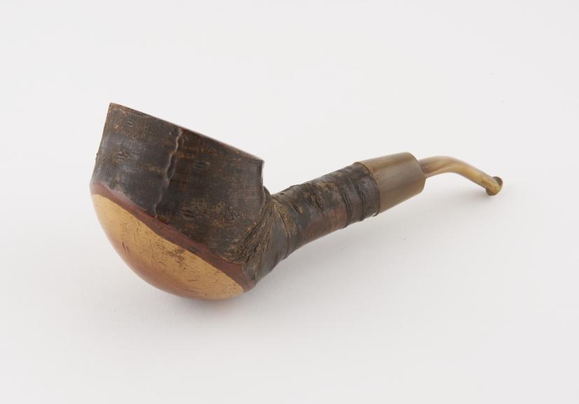 Large bowled cherrywood pipe with short stubbly cherrywood stem