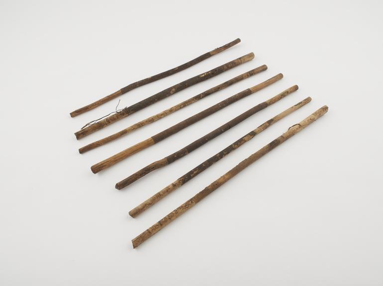 7 wooden sticks used as smallpox juju, Yoruba, Nigeria, c. 1940