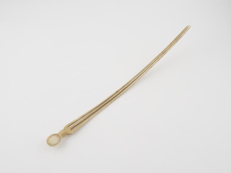 Bone snuff spoon cum hair pin, shallow oval spoon