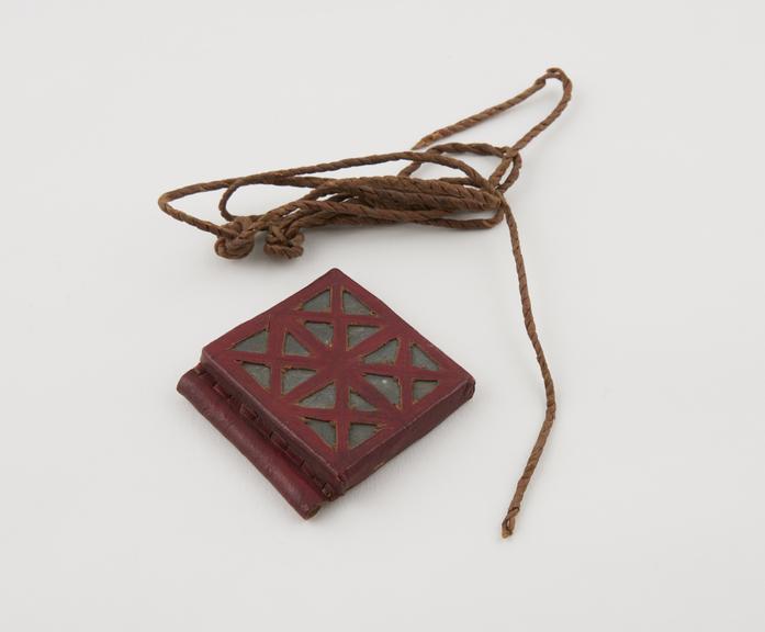 Red leather amulet case, square