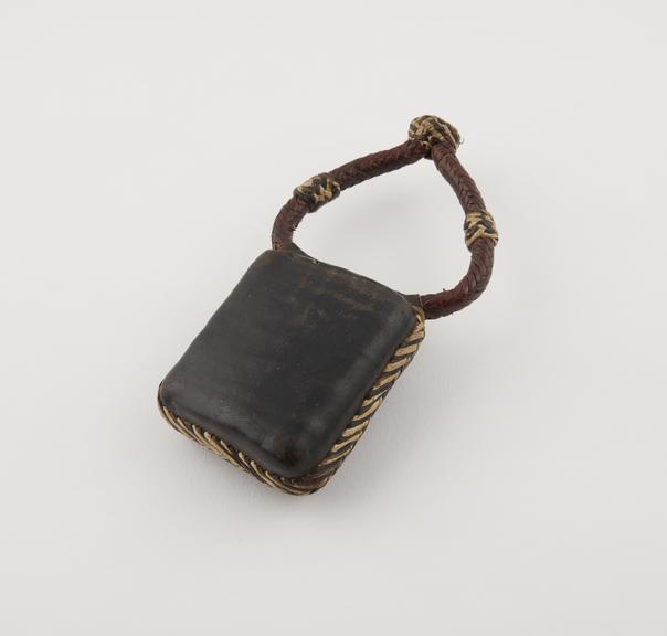 Leather amulet case attached to plaited leather loop, Ashanti