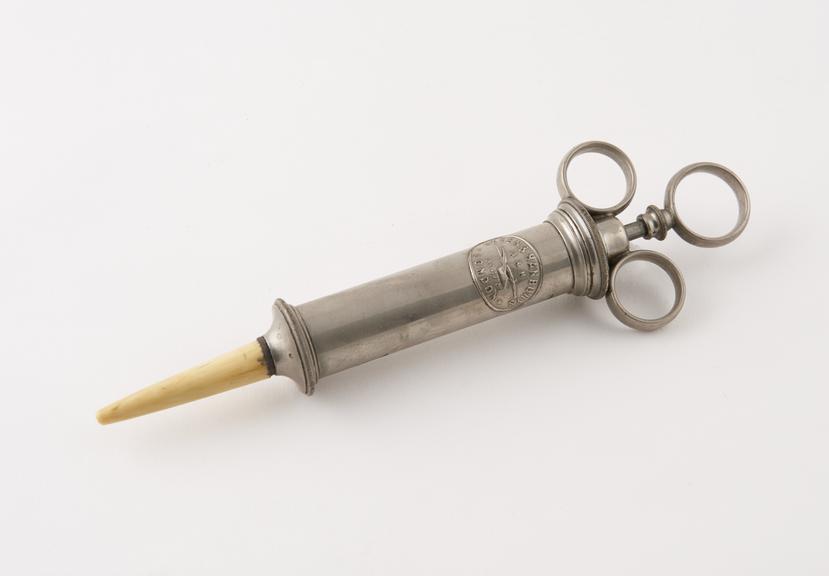 Steel syringe, nickel plated and ivory