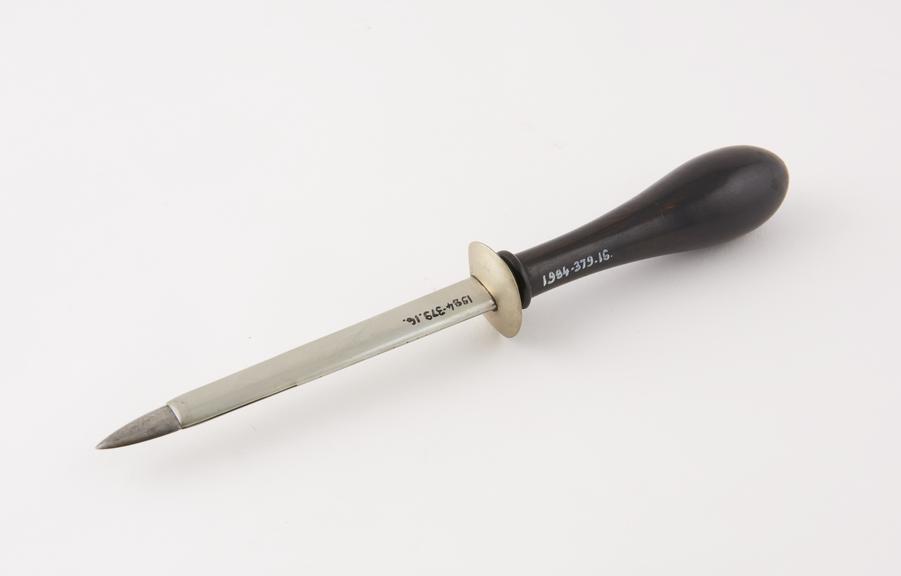 Trocar, oval, for hoven cattle, steel with ebony handle