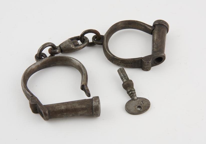 Handcuffs, iron, by Hiatt, English, 1850-1920