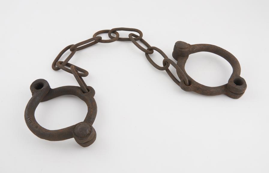 Leg irons, iron, probably English, 19th century