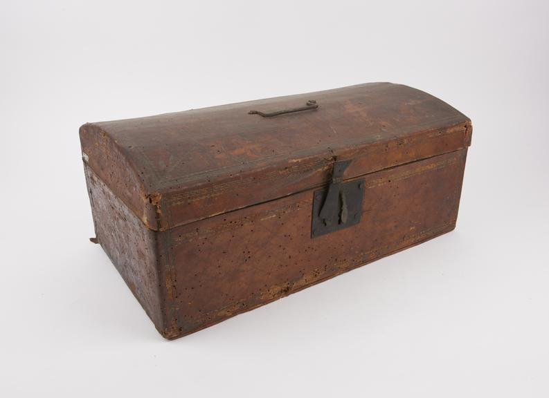 Leather-covered wooden box, 19th century