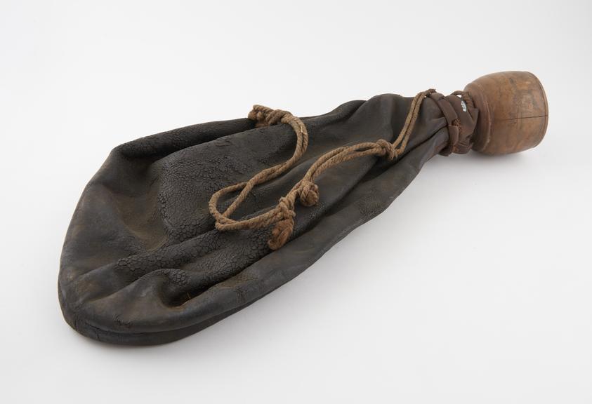 Large leather water bottle, in the form of a sack