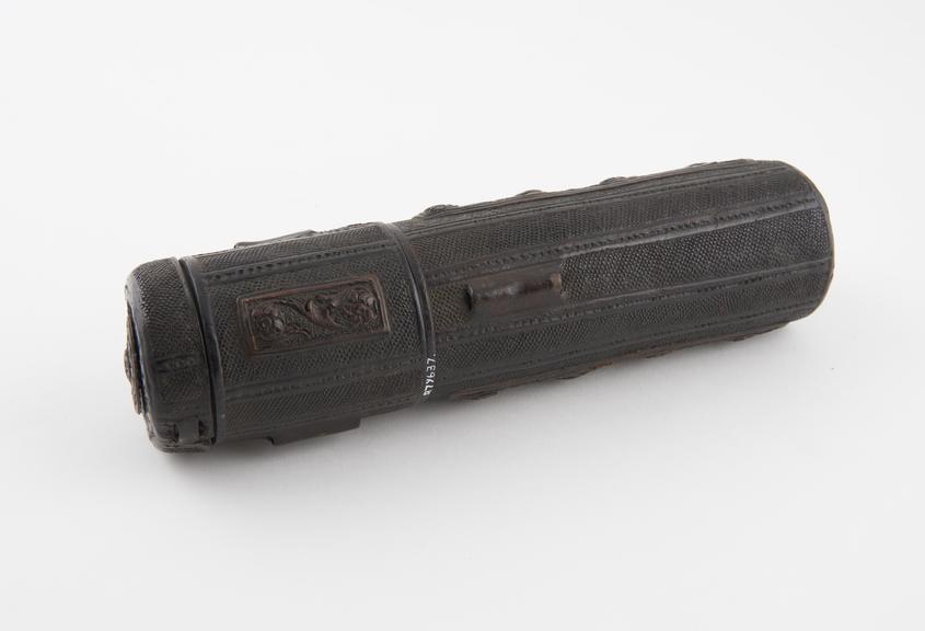 container, leather,m empty, 18th or 19th centuries