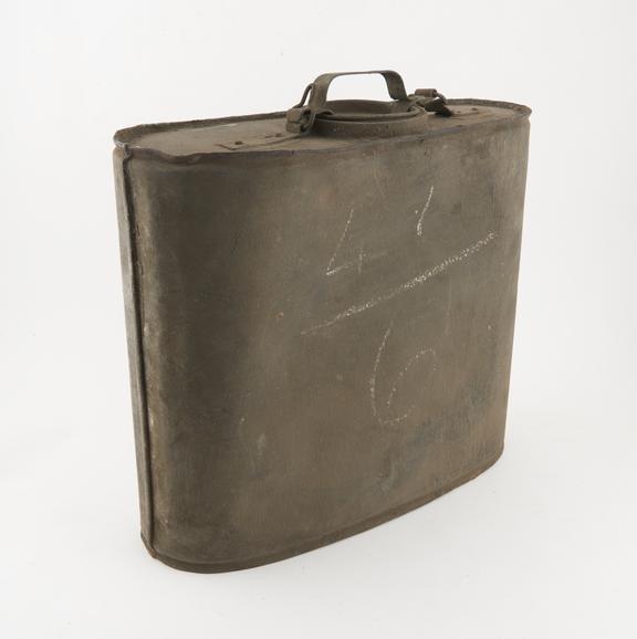 Rectangular iron container for water or fuel, with hinged cap