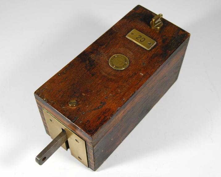 Telegraph block instrument. Sykes' electric-release box (No