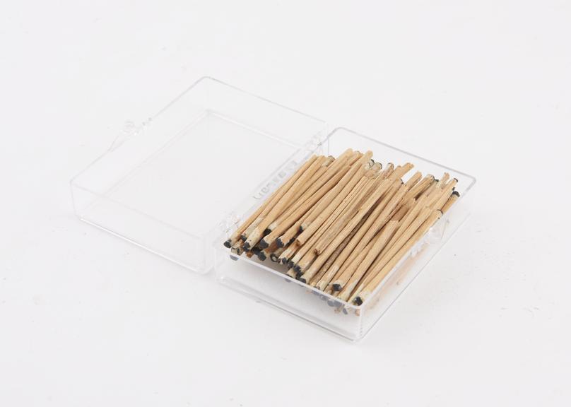 Collection of 85 wooden congreve matches, circular sticks