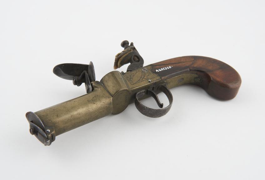 Flintlock tinder pistol, flint loaded hammer head